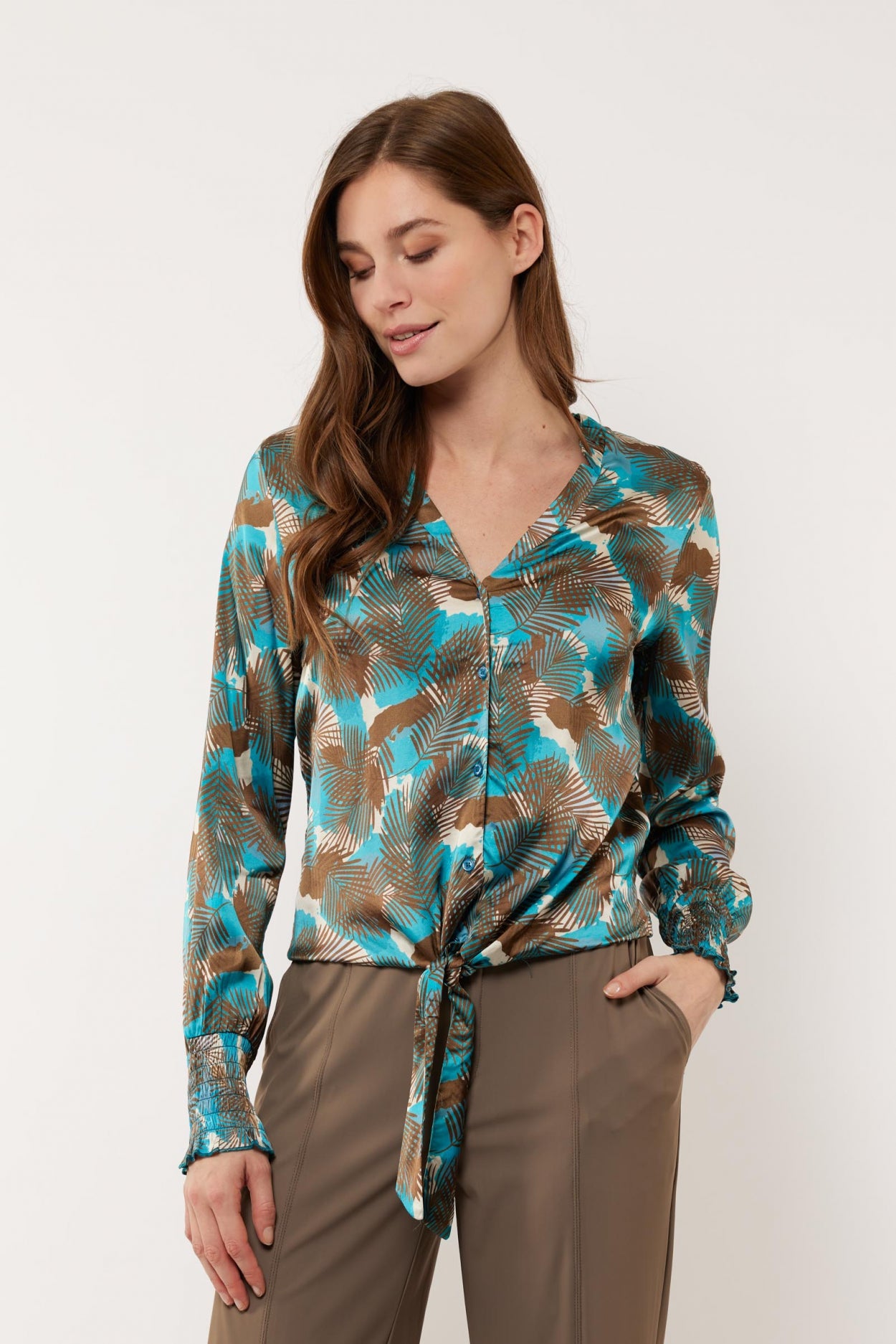 Monica blouse | Bermuda Blue/Moss Green