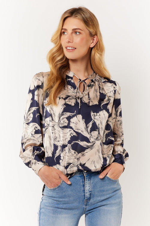 Mandy blouse | Navy Blue/Offwhite