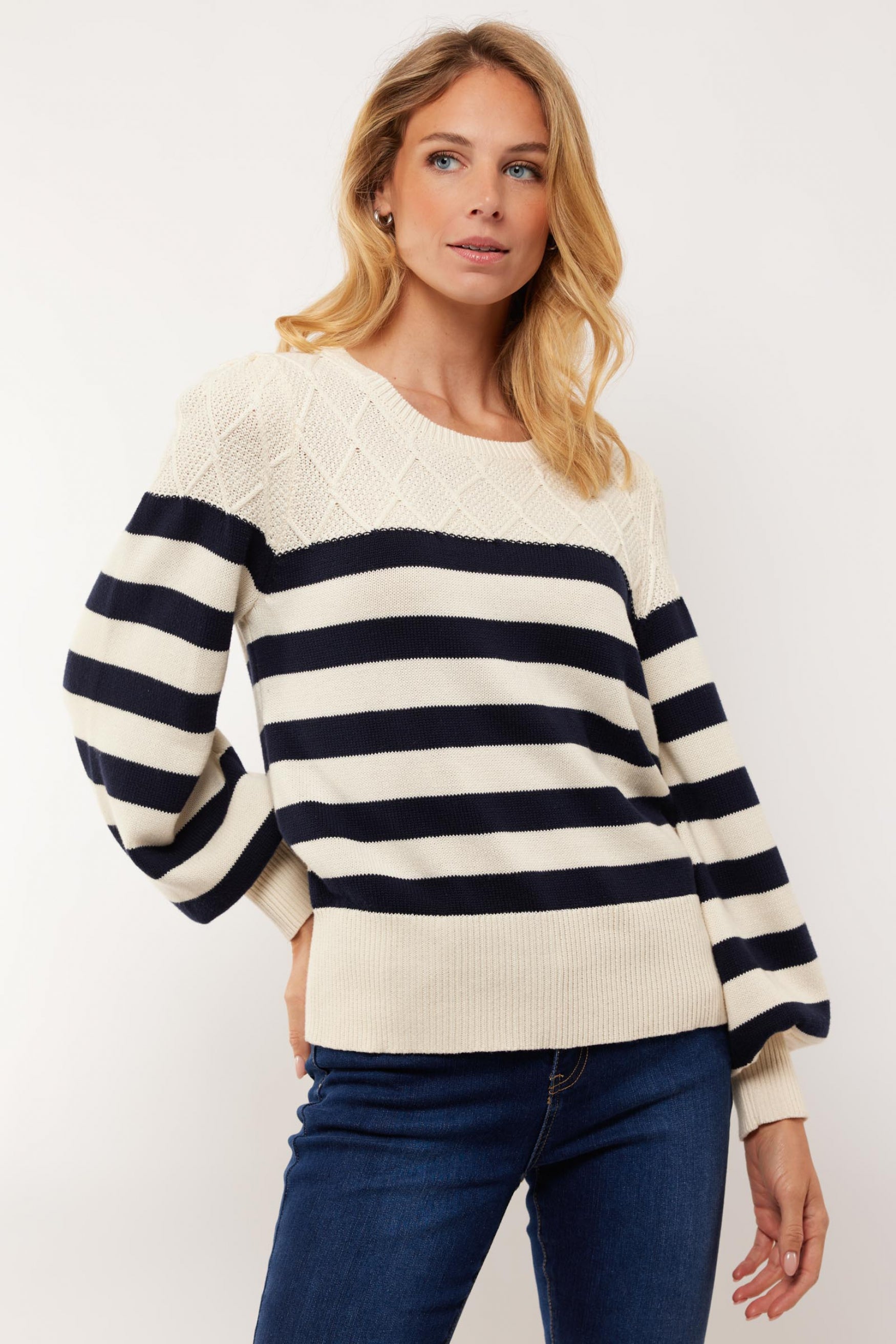 Ellee trui | Ecru/Midnight Blue