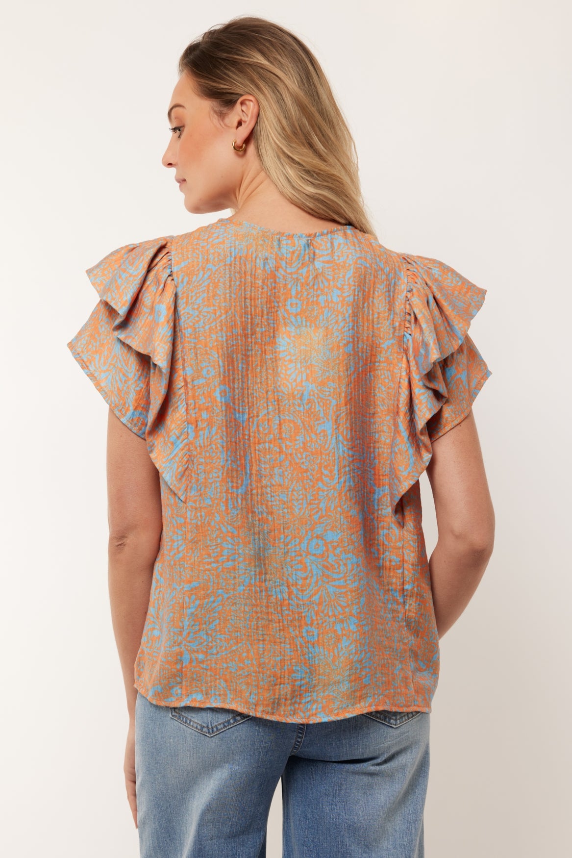 Evelyn-Oberteil | Chambray Blau/Mango