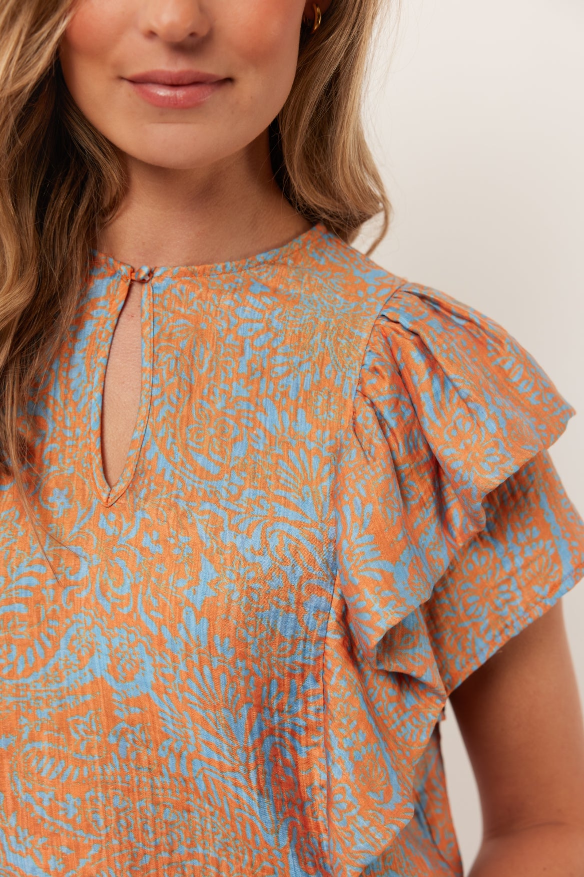 Evelyn-Oberteil | Chambray Blau/Mango