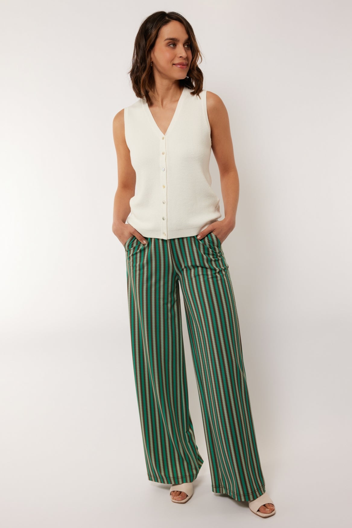 Marbella trousers | Cappuccino/Bird's Egg Green