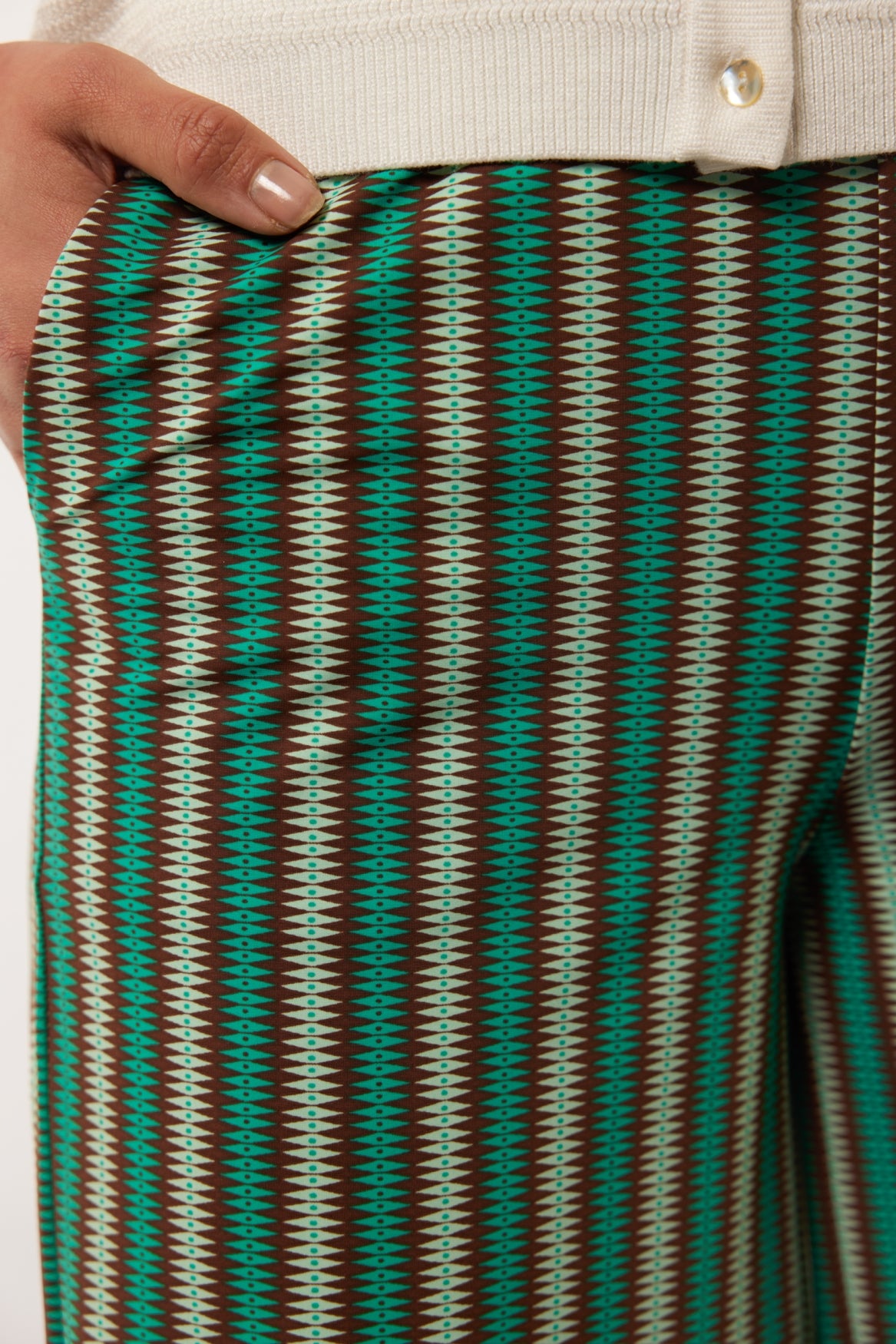 Marbella trousers | Cappuccino/Bird's Egg Green