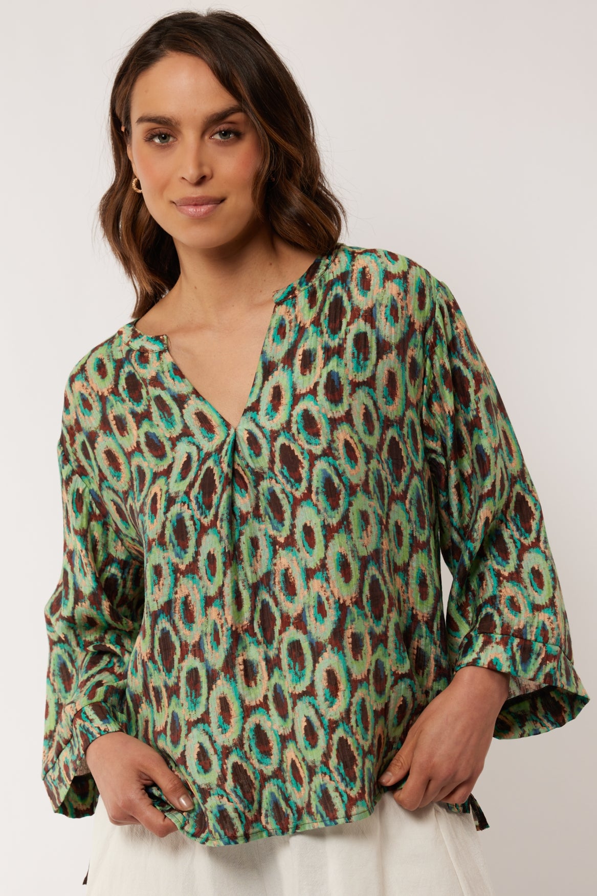 Lavinia top | Cappuccino/Bird's Egg Green