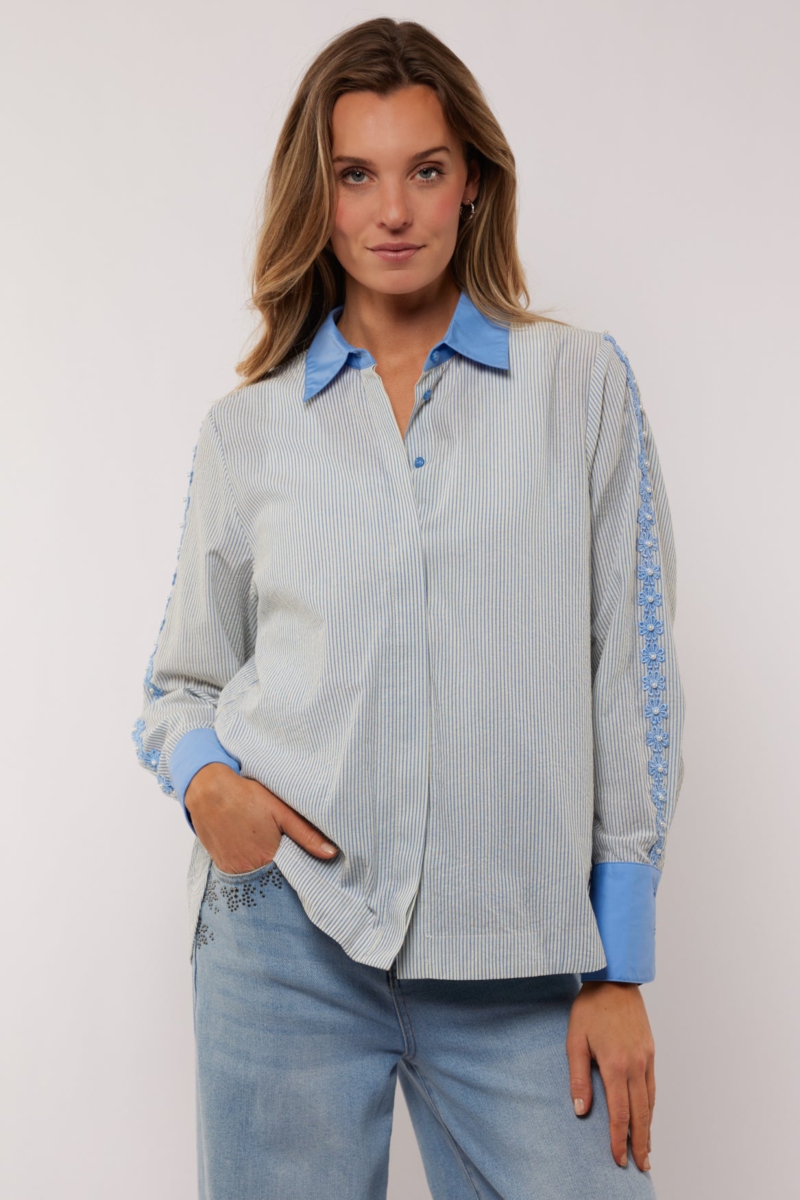 Lucille blouse | Offwhite/Celestial Blue