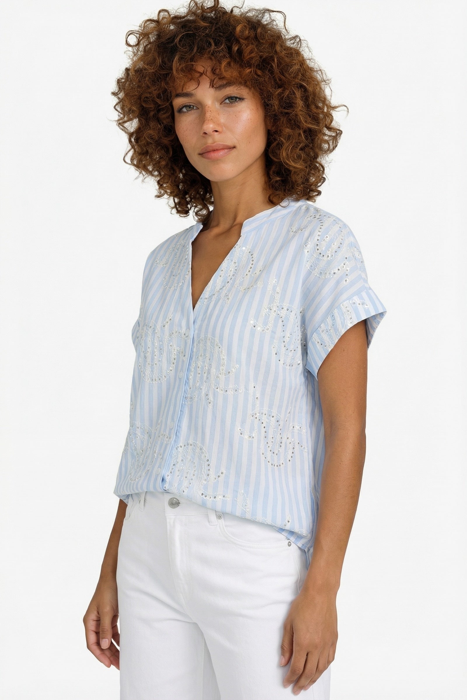 Hekla top | Light Denim Blue/Offwhite
