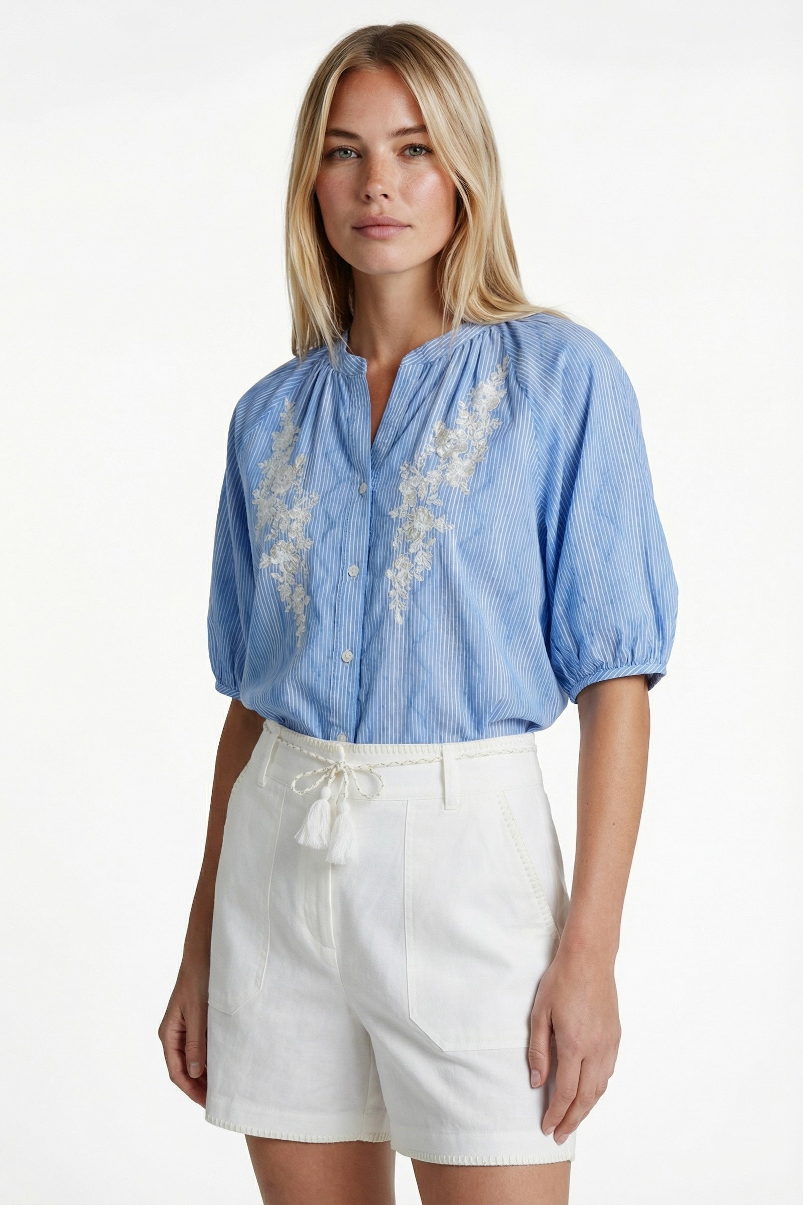 Edith blouse | Ice blue/Offwhite