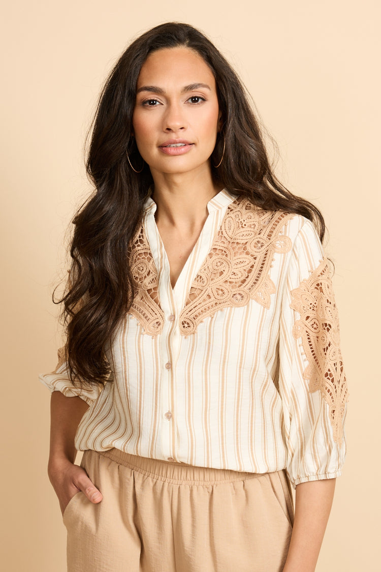 Hester-Bluse | Offwhite/Kint Camel