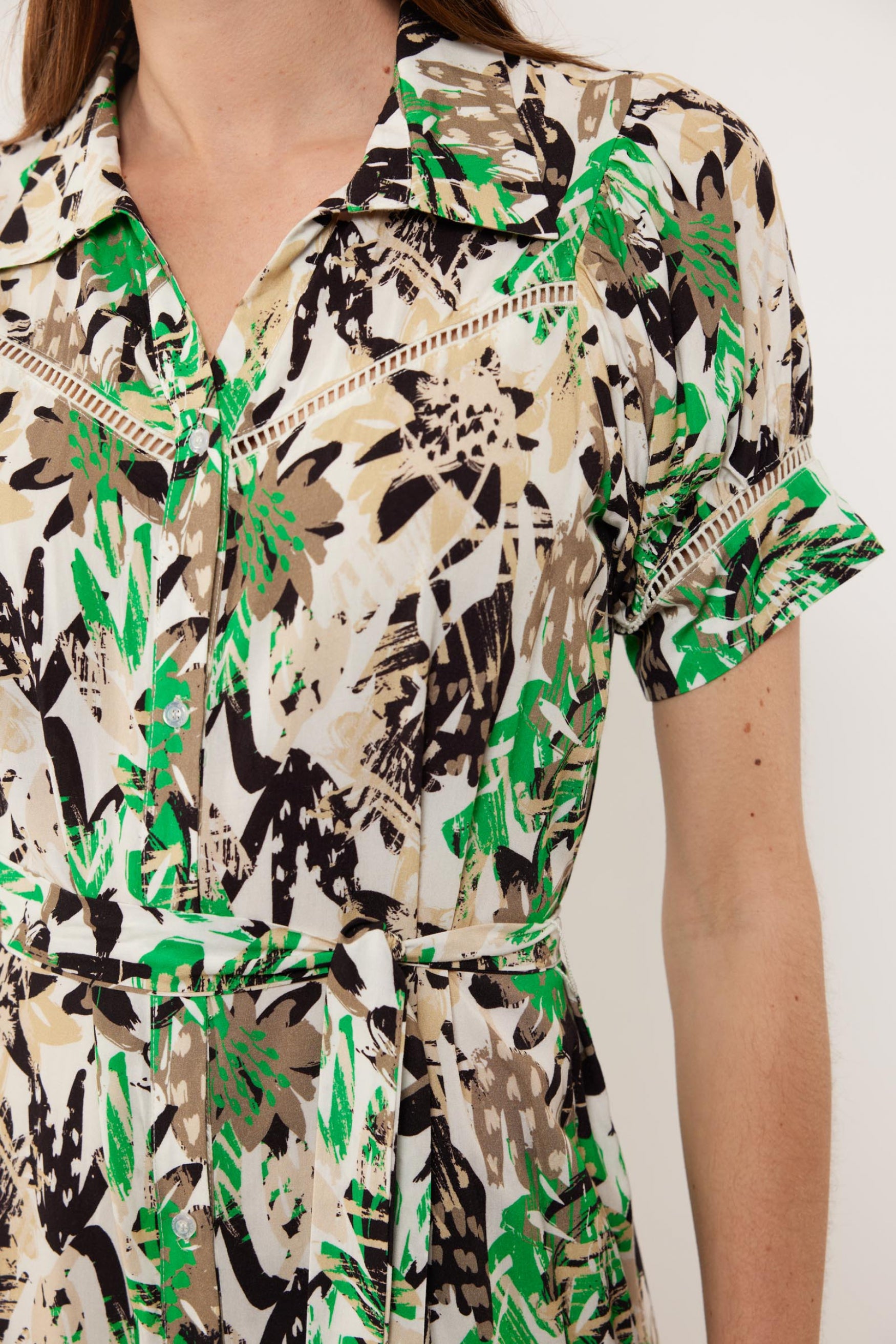 Cleo jurk | Offwhite/Apple Green