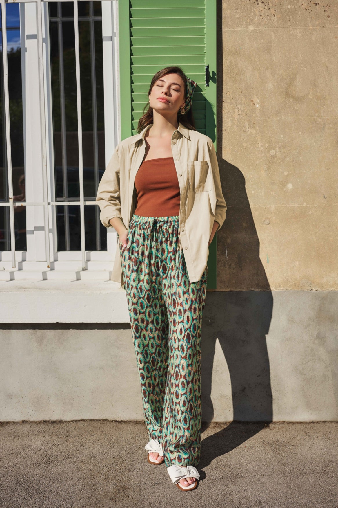 Evelina pants | Cappuccino/Bird's Egg Green