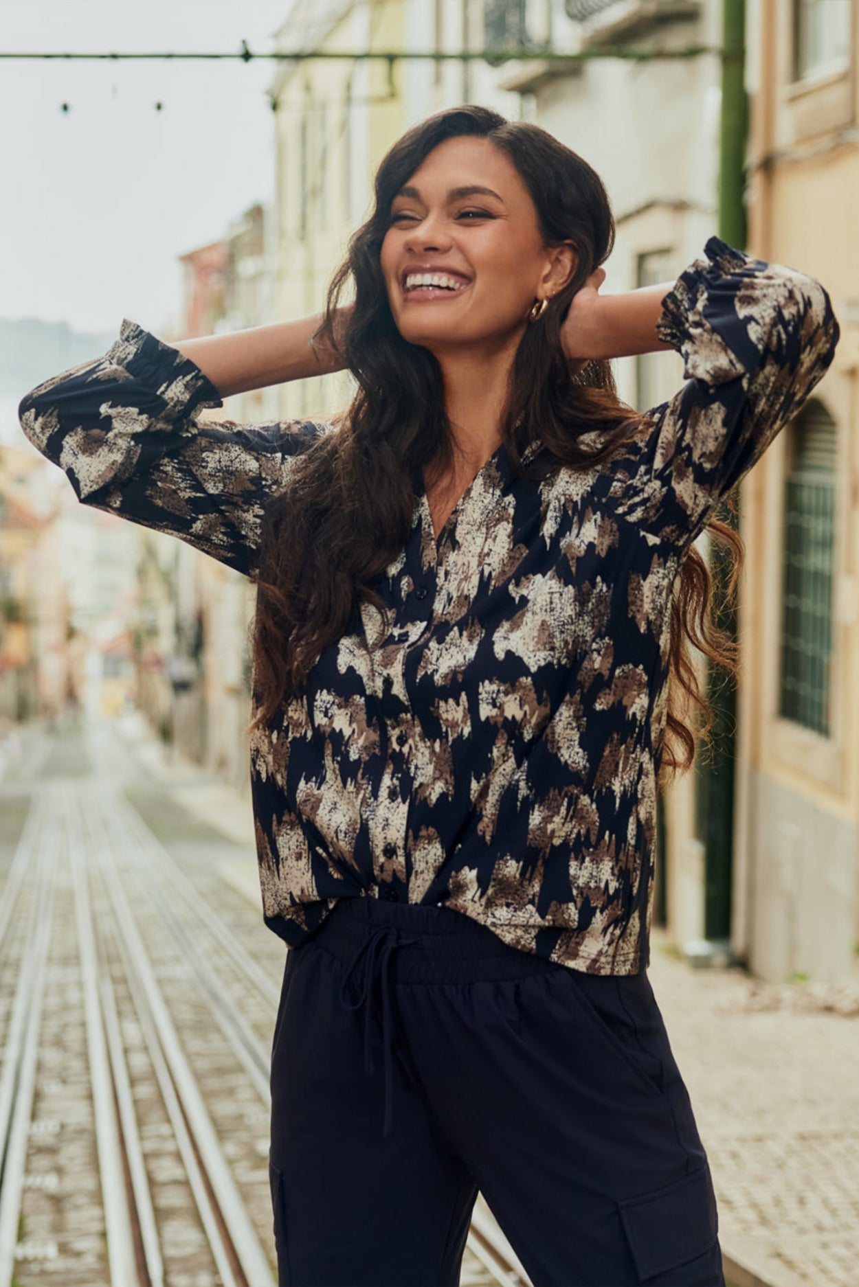 Eda blouse | Midnight Blue/Sand