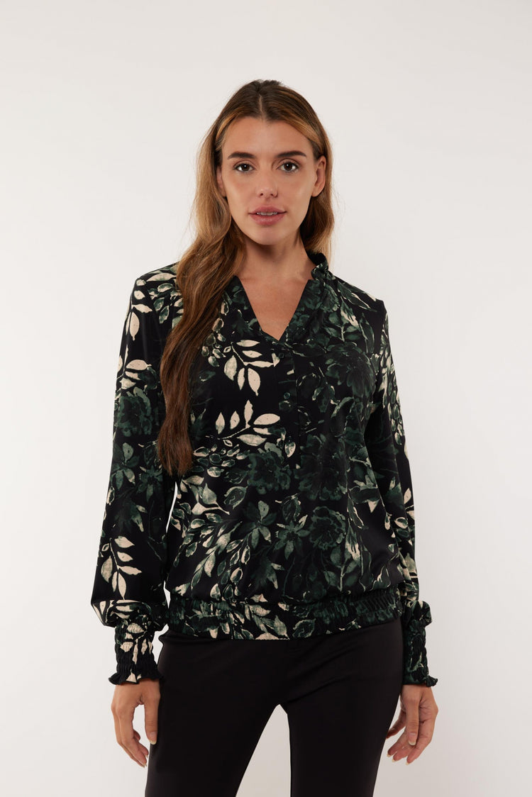 Monica blouse | Black/Pine green