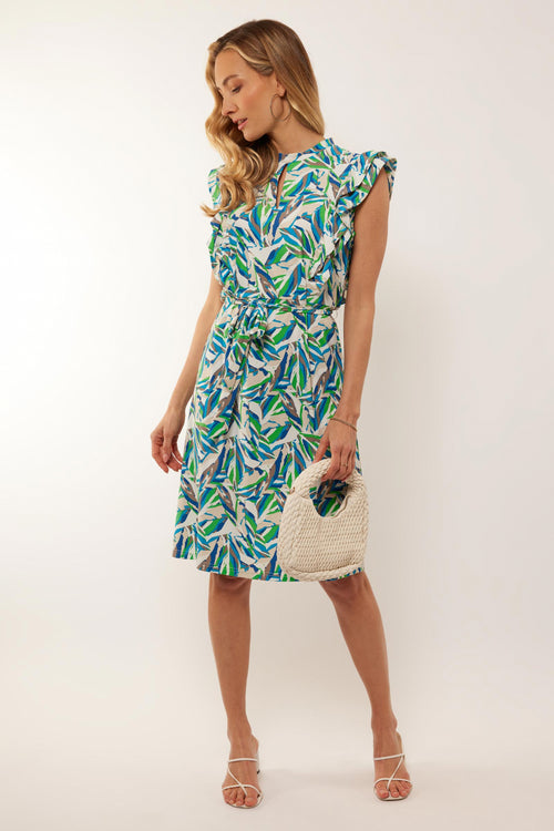Calista jurk | Offwhite/Apple Green