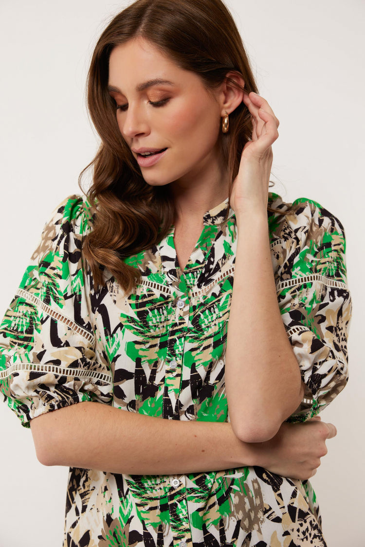 Cheryl blouse | Off white/Apple Green