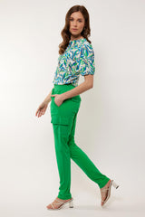 Camellia top | Off white/Apple Green