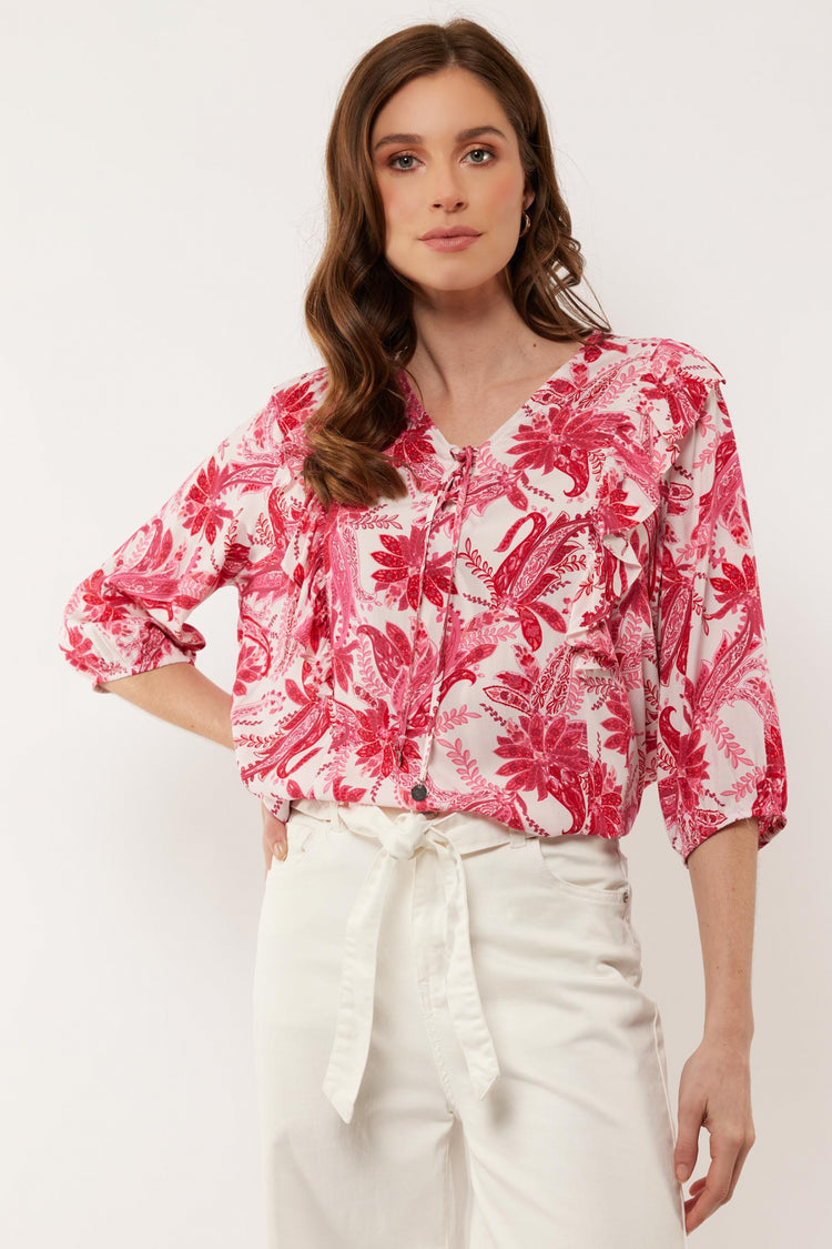 Claudia top | Sand/Hibiscus