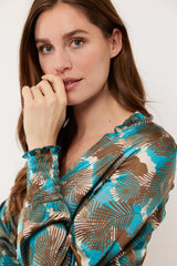Monica blouse | Bermuda Blue/Moss Green