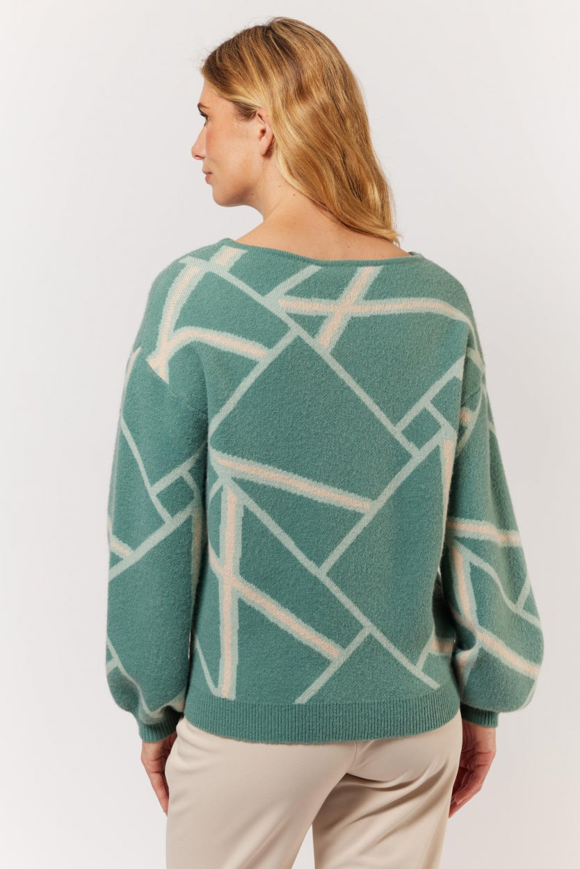 Aliya-Pullover | Salbeigrün/Blaue Brandung