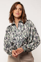 Gwynne blouse | Offwhite/Mystic Green