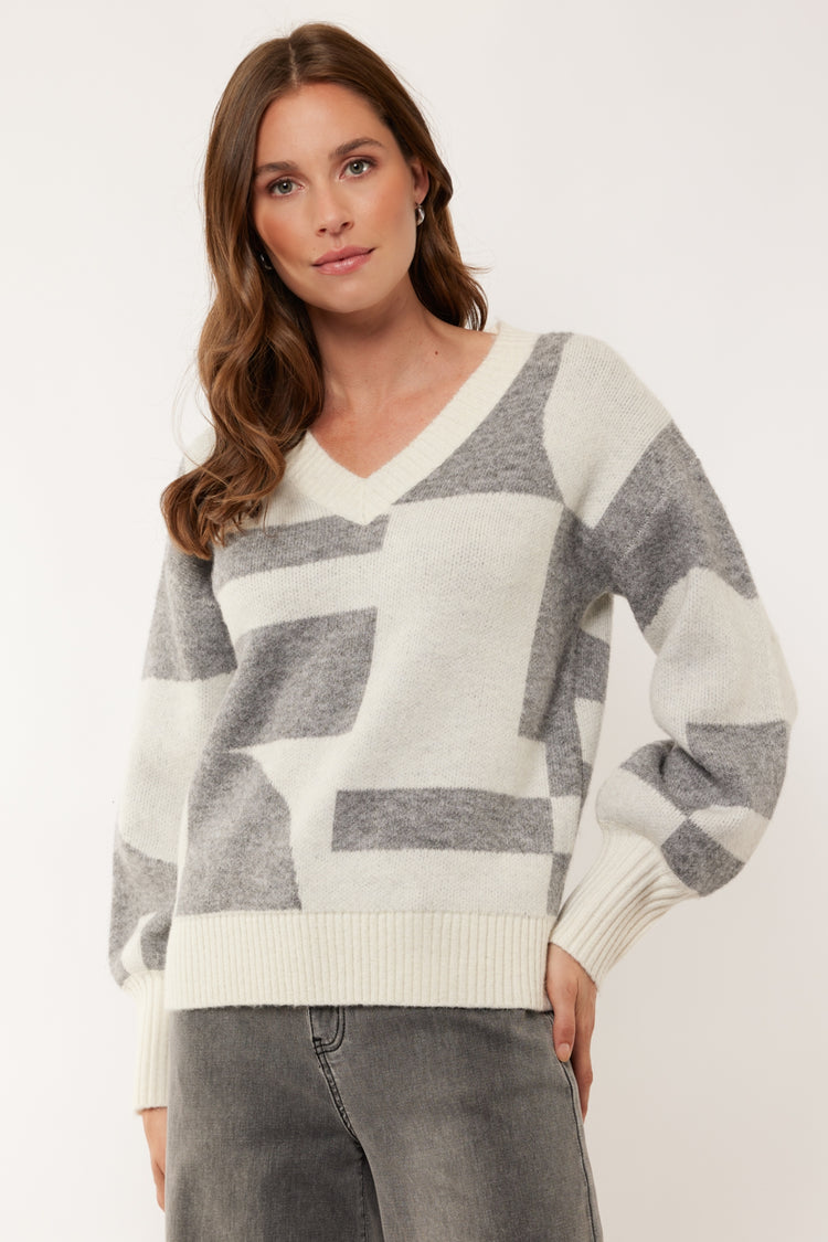 Elzana trui | Wool White/Gray