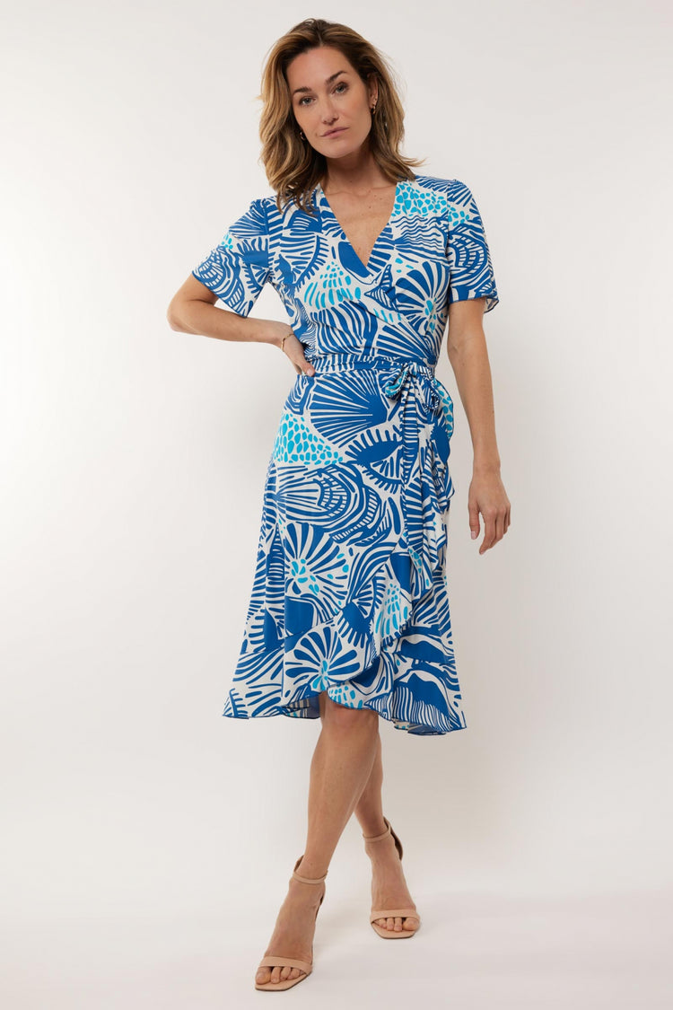 Anastasia jurk | Offwhite/Cornflower Blue