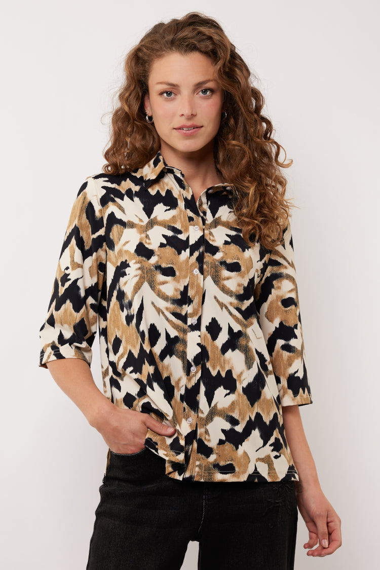 Uma Bluse | Helles Kamel/Schwarz