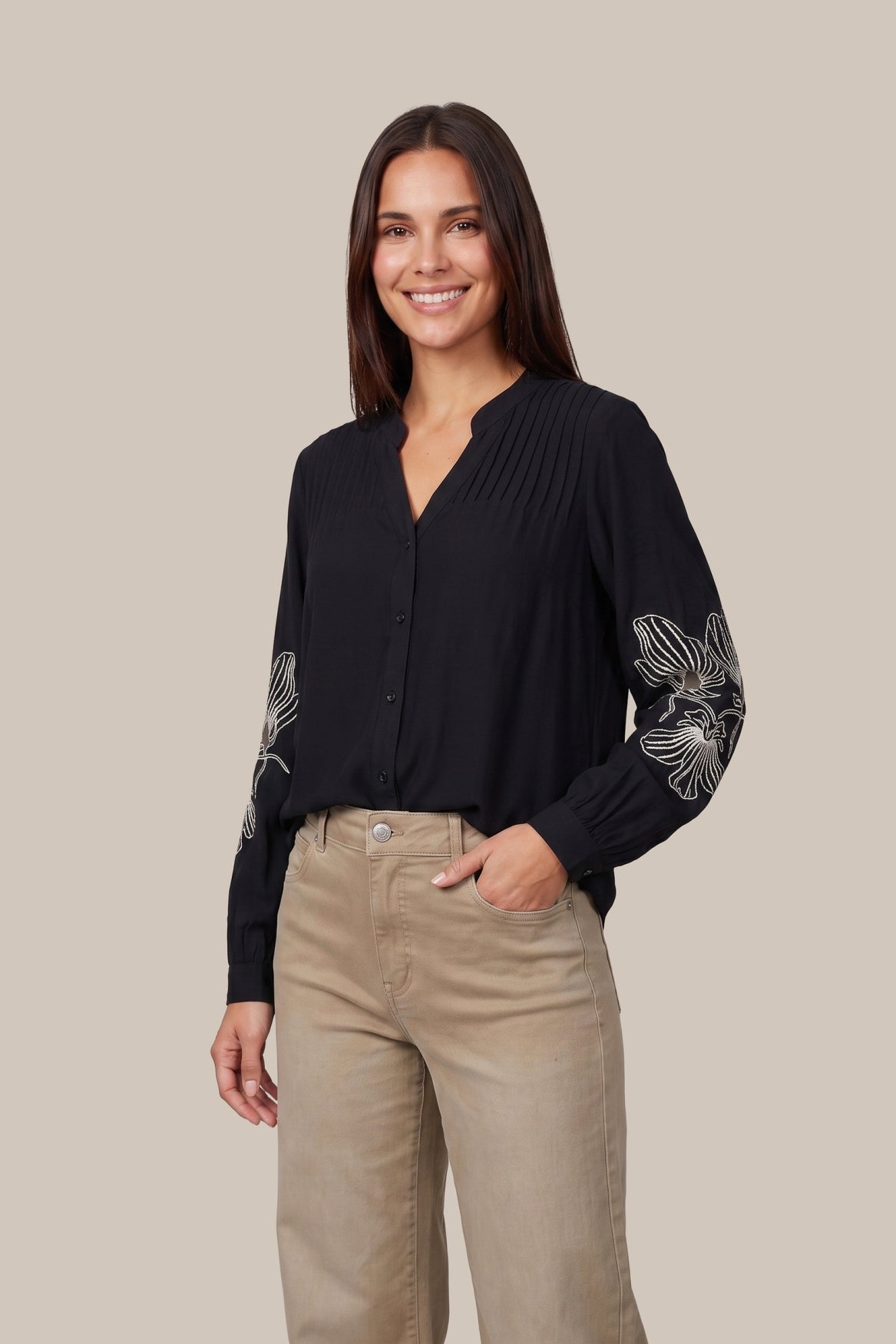 Bluse Róis | Schwarz/Dunkelbraun