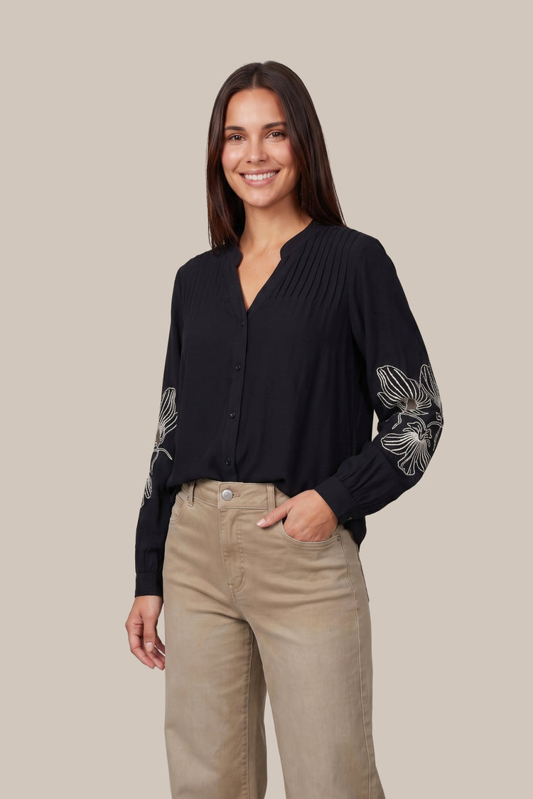Bluse Róis | Schwarz/Dunkelbraun