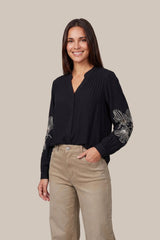 Bluse Róis | Schwarz/Dunkelbraun