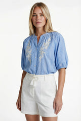 Bluse Edith | Eisblau/Offwhite