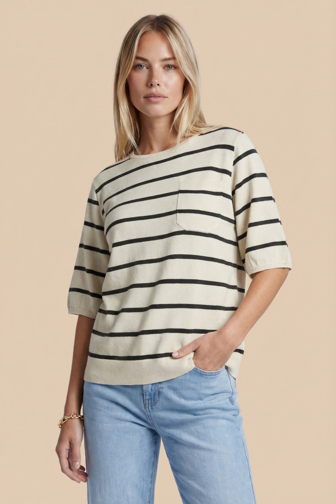 Genoveva Top | Sand/Schwarz