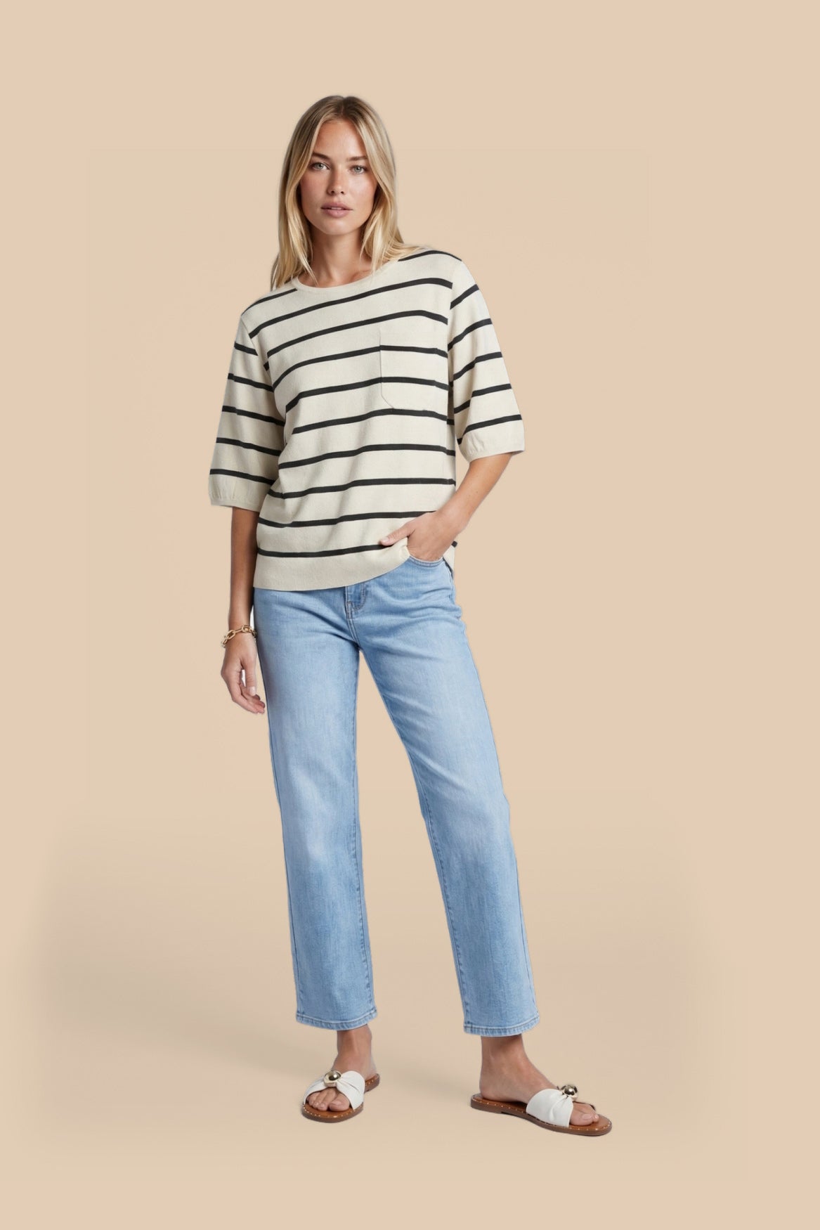 Genoveva Top | Sand/Schwarz