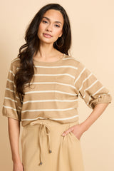 Genoveva Top | Kint Camel/Wolle Weiß