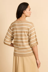 Genoveva Top | Kint Camel/Wolle Weiß