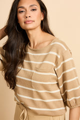 Genoveva Top | Kint Camel/Wolle Weiß