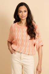 Gwenore top | Warm Coral/Wool White