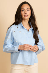 Wenya blouse | Celestial Blue/Offwhite