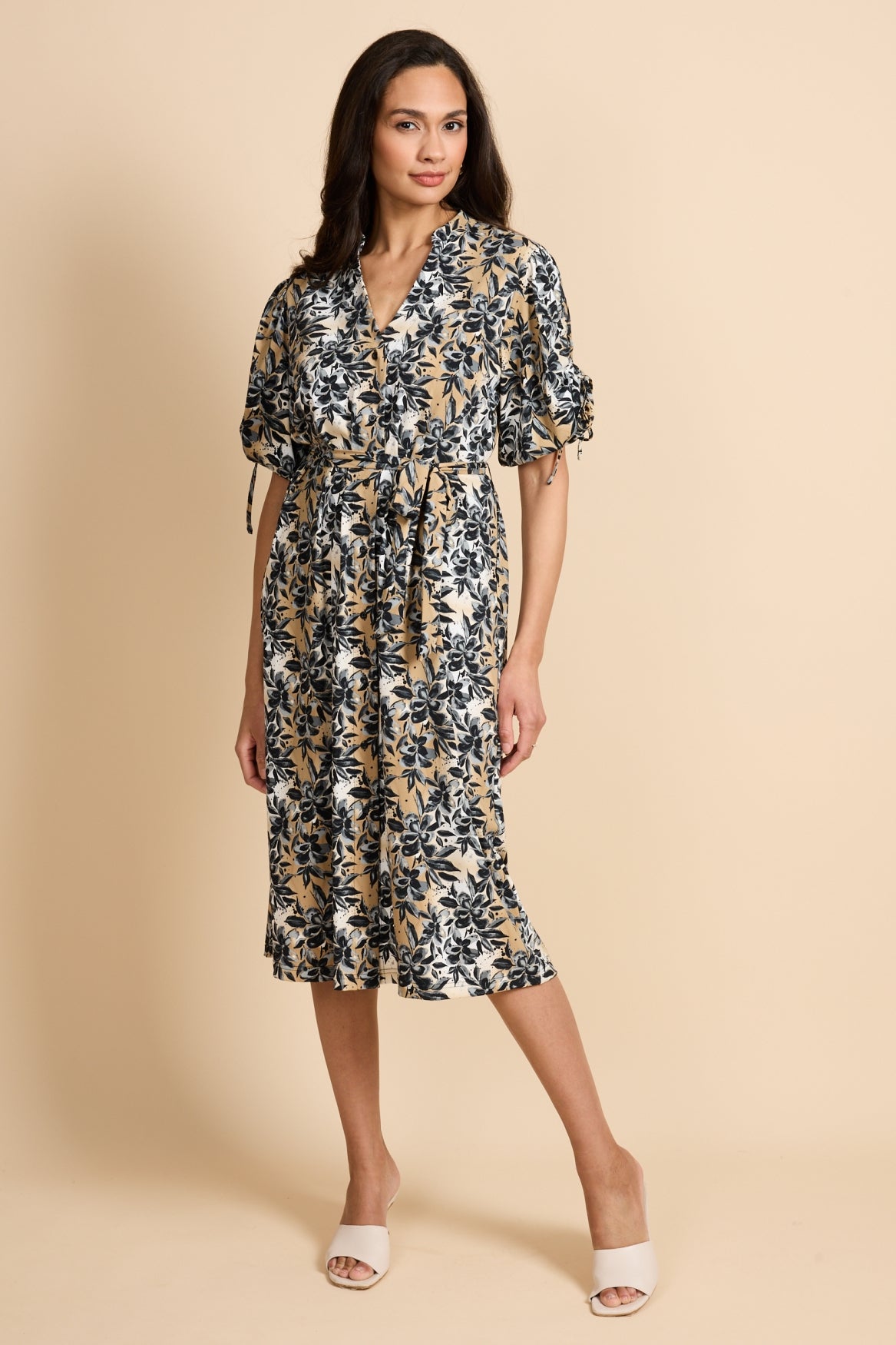 Evania-Kleid | Offwhite/Kint Camel