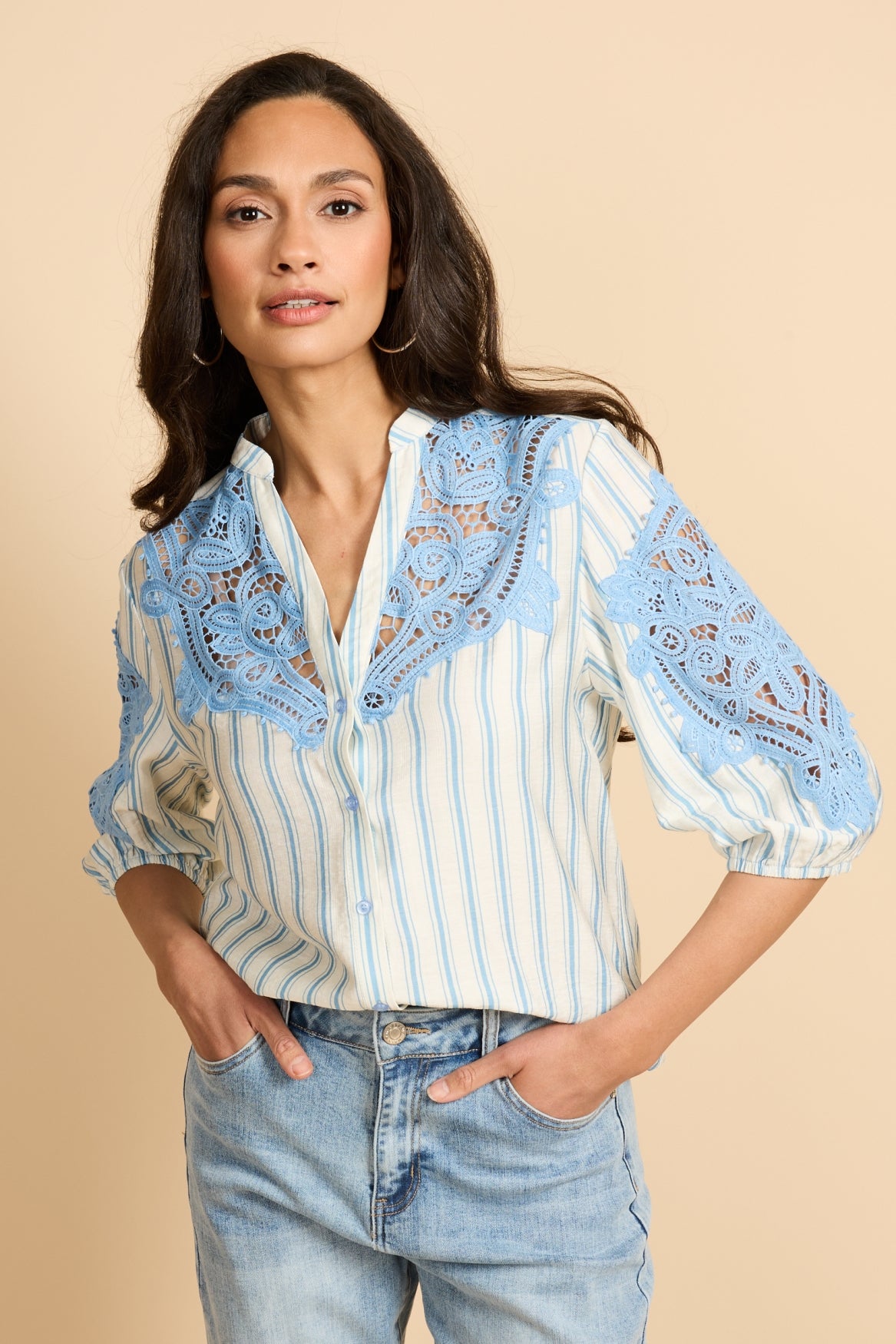 Hester blouse | Off White/True Blue