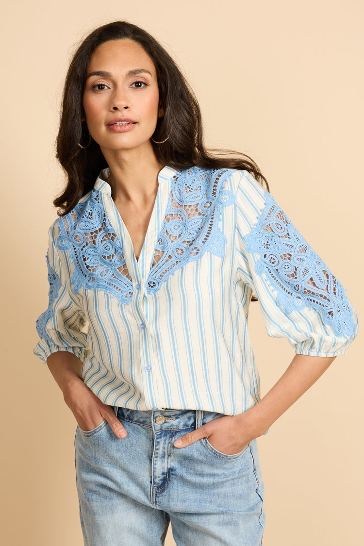 Hester blouse | Off White/True Blue