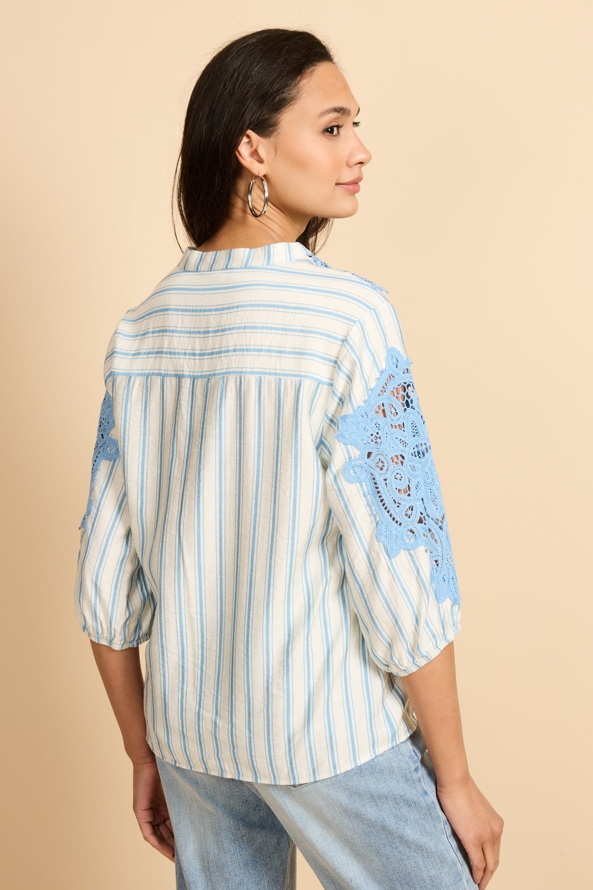 Hester blouse | Off White/True Blue