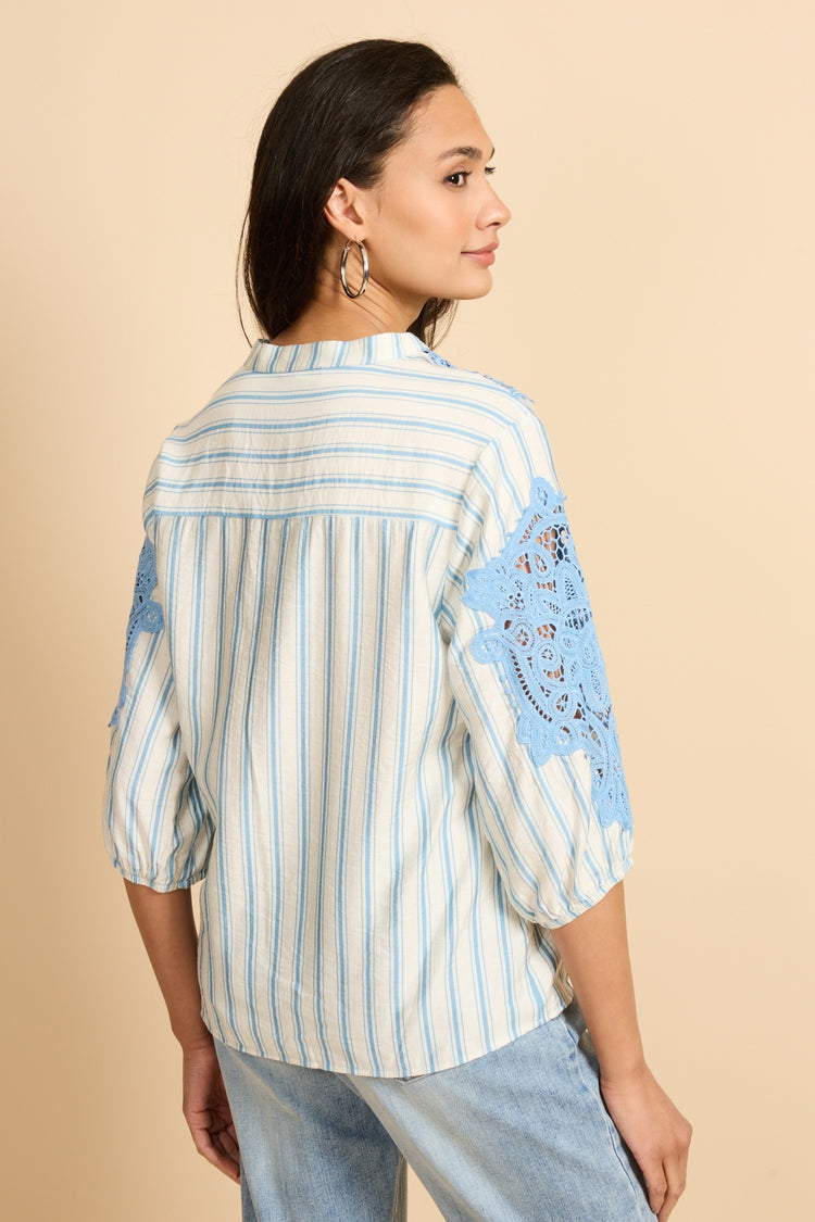 Hester blouse | Off White/True Blue