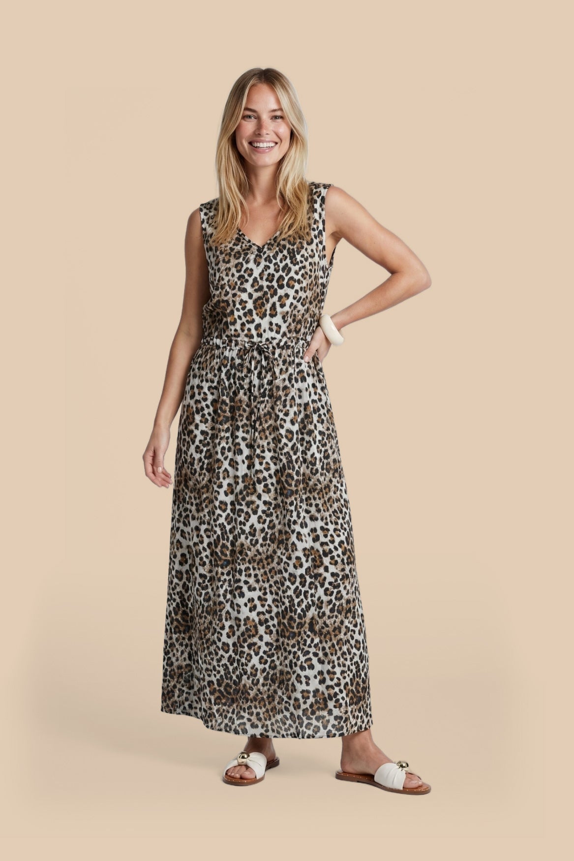 Safranfarbenes Kleid | Cremeweiß/Walnuss