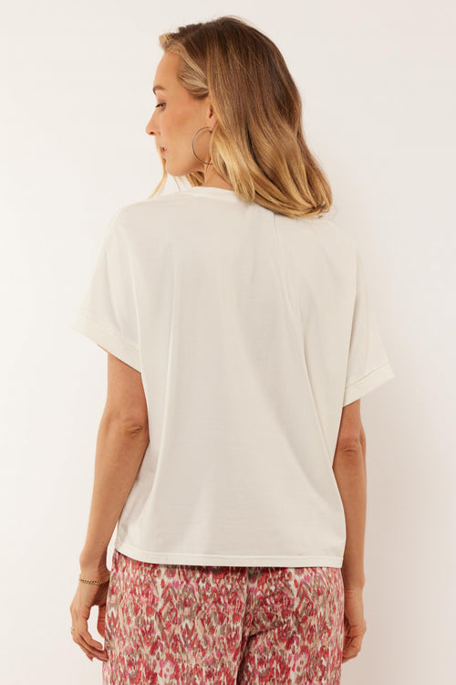 Caroline T-shirt | Offwhite/Bright Coral