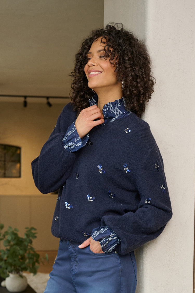 Maris gebreide top | PU Dark Blue