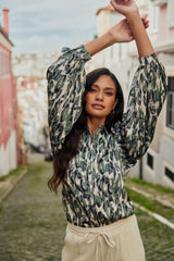 Gwynne blouse | Offwhite/Mystic Green