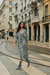 Edine dress | Off white/Mystic Green